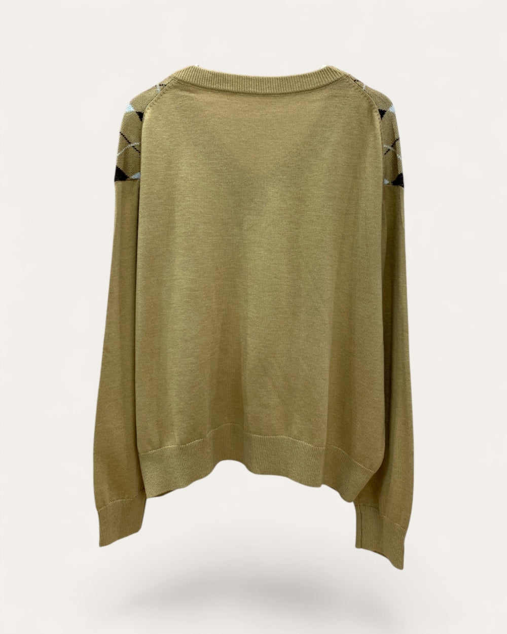 Embellished Argyle Teddy V-Neck Sweater - Zilvina