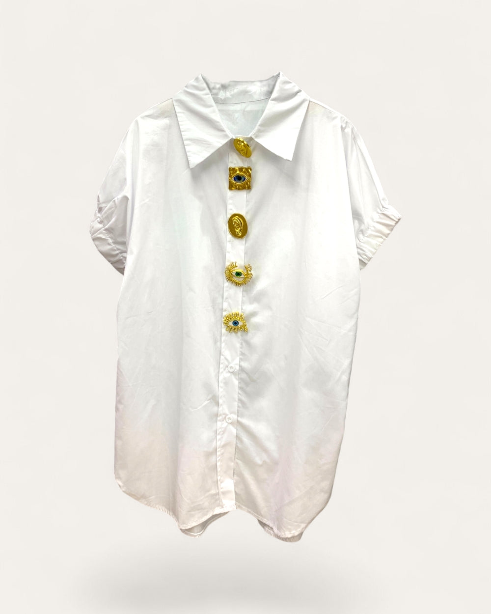 Embellished Button Shirt Top - Zilvina