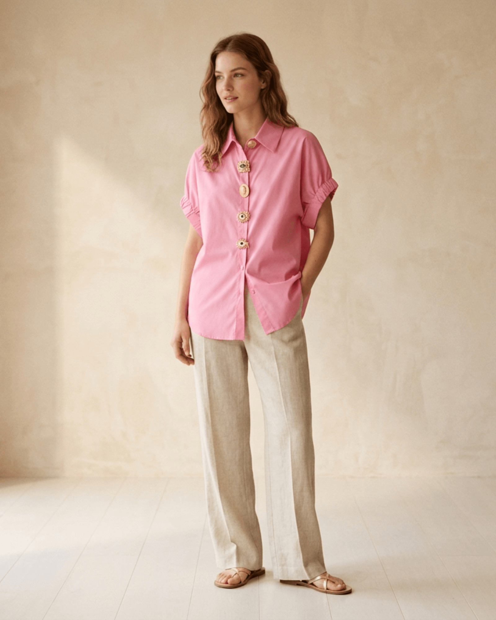 Embellished Button Shirt Top - Zilvina