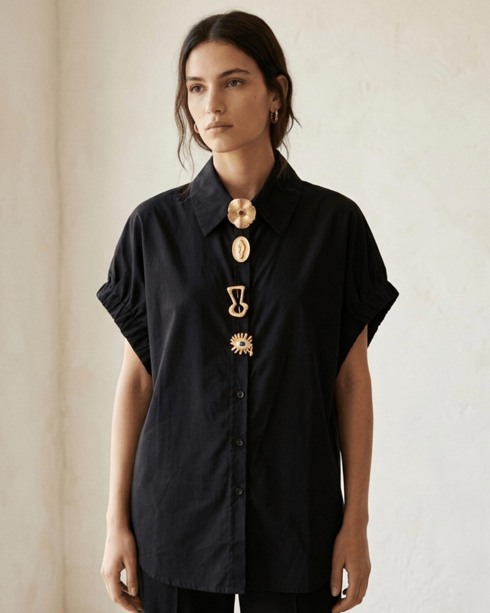 Embellished Button Shirt Top - Zilvina