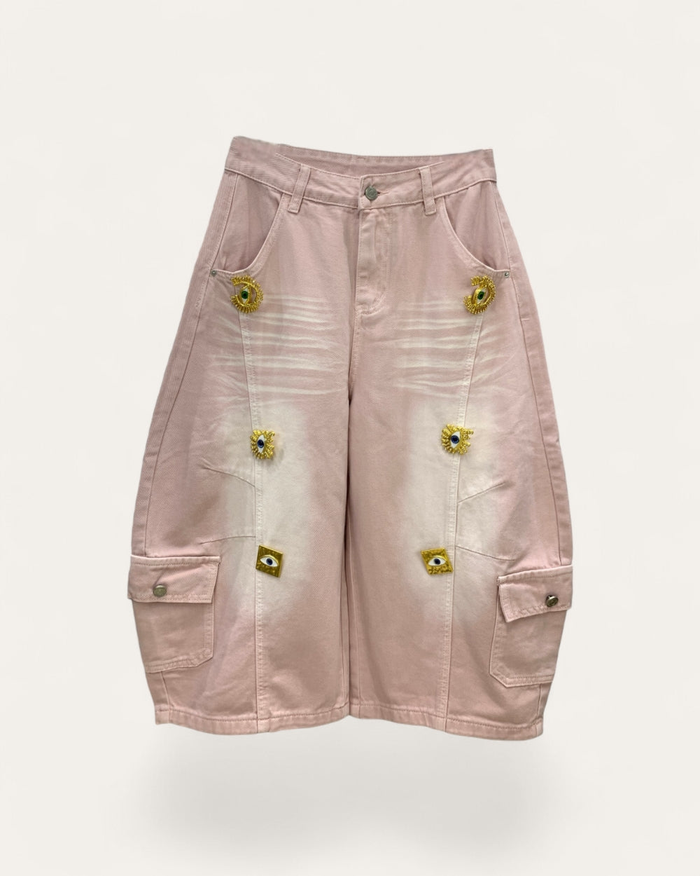 Embellished Cargo Denim Capri - Zilvina