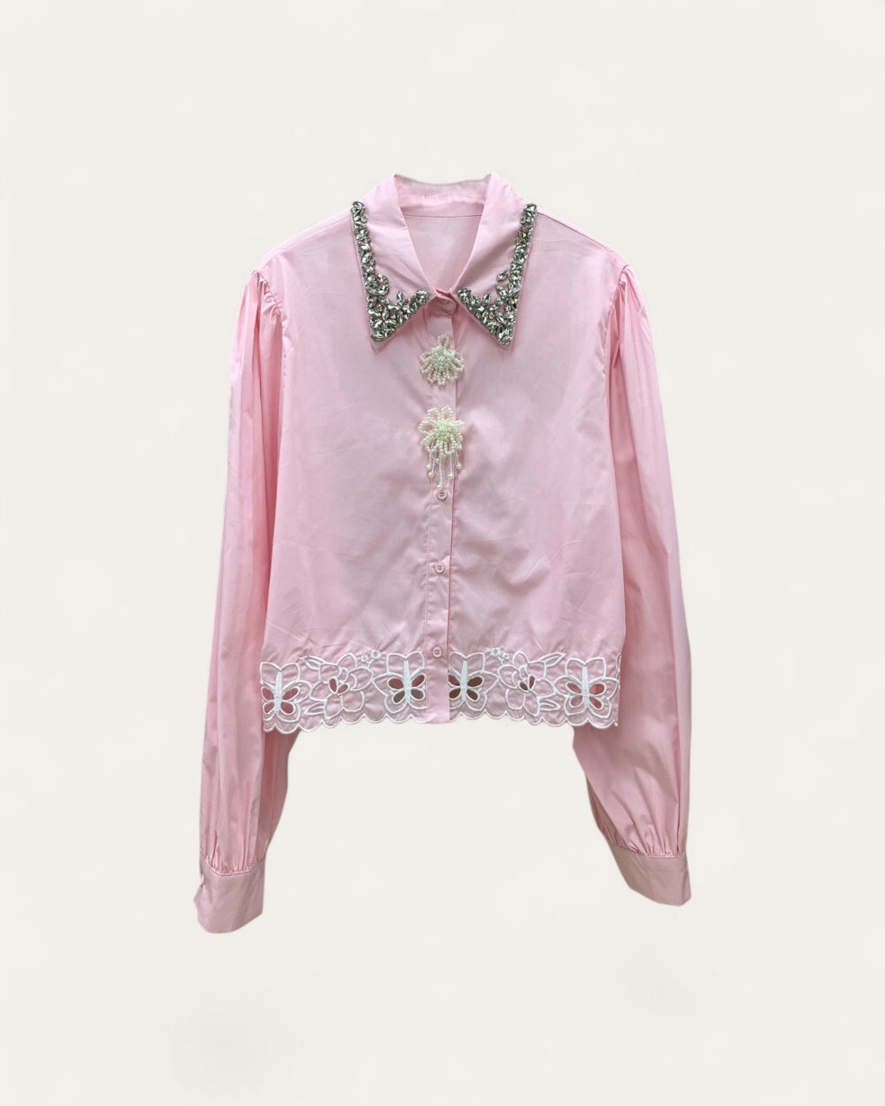 Embellished Collar Button Shirt - Zilvina