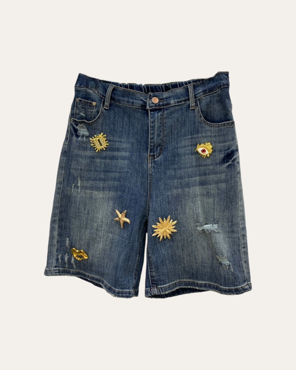 Embellished Denim Shorts - Zilvina