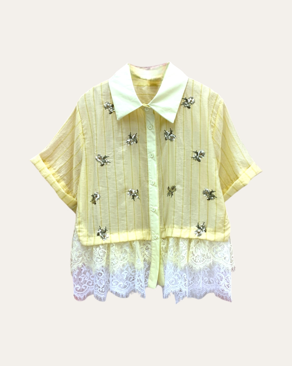 Embellished Lace - Hem Shirt Blouse - Zilvina