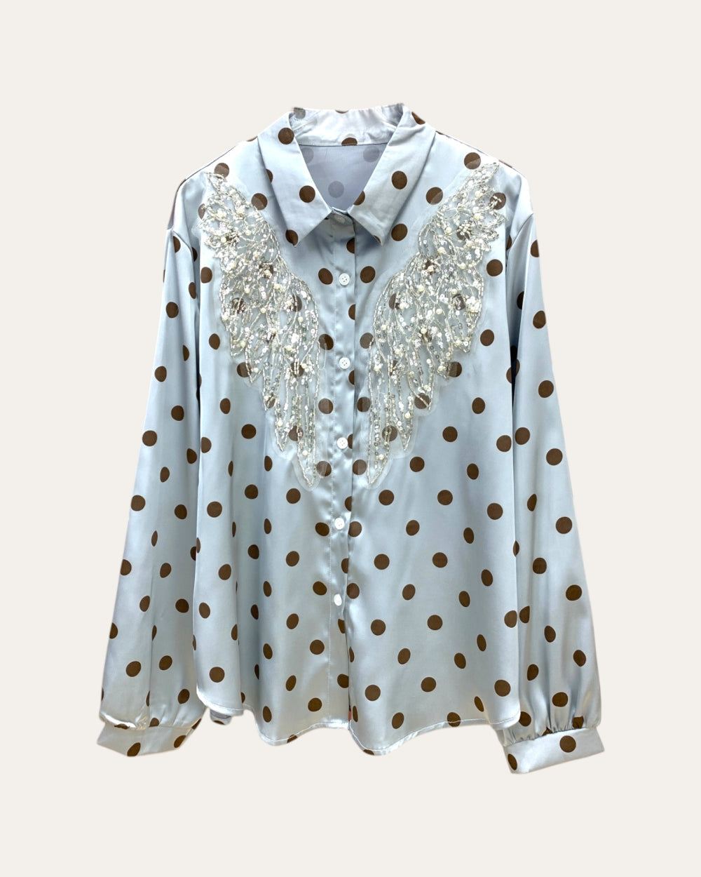 Embellished Lace Polka Dot Blouse - Zilvina