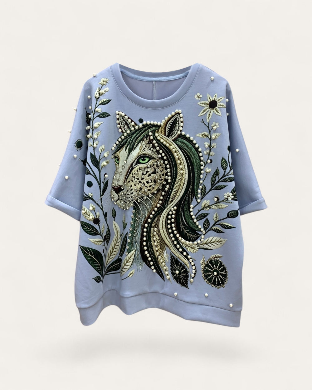 Embellished Leopard Graphic Sweatshirt - Zilvina