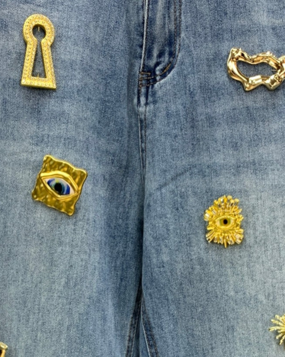 Embellished Straight Leg Denim Jeans - Zilvina