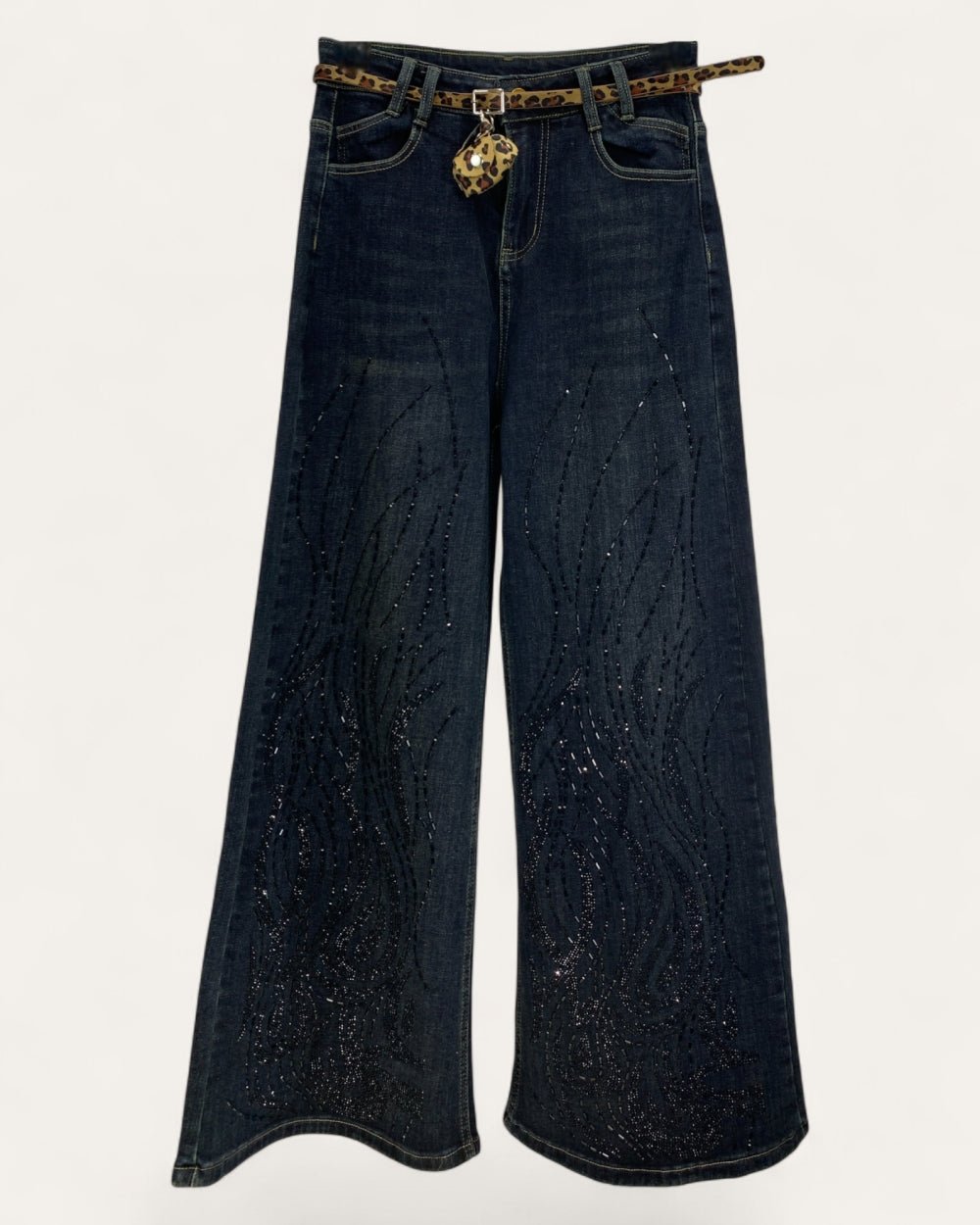 Embellished Wide - Leg Denim Pants - Zilvina