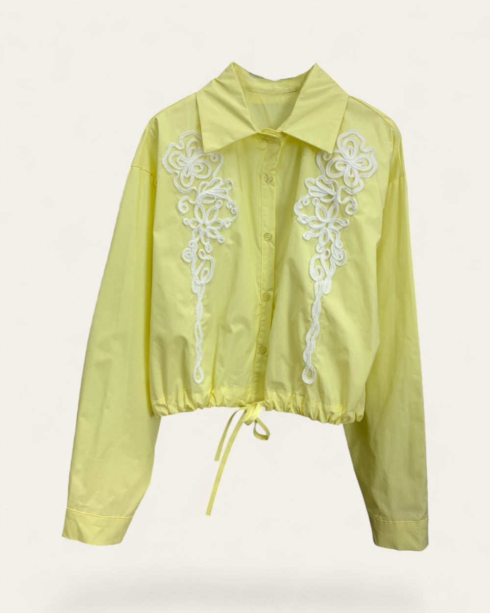 Embroidered Drawstring Shirt Jacket - Zilvina