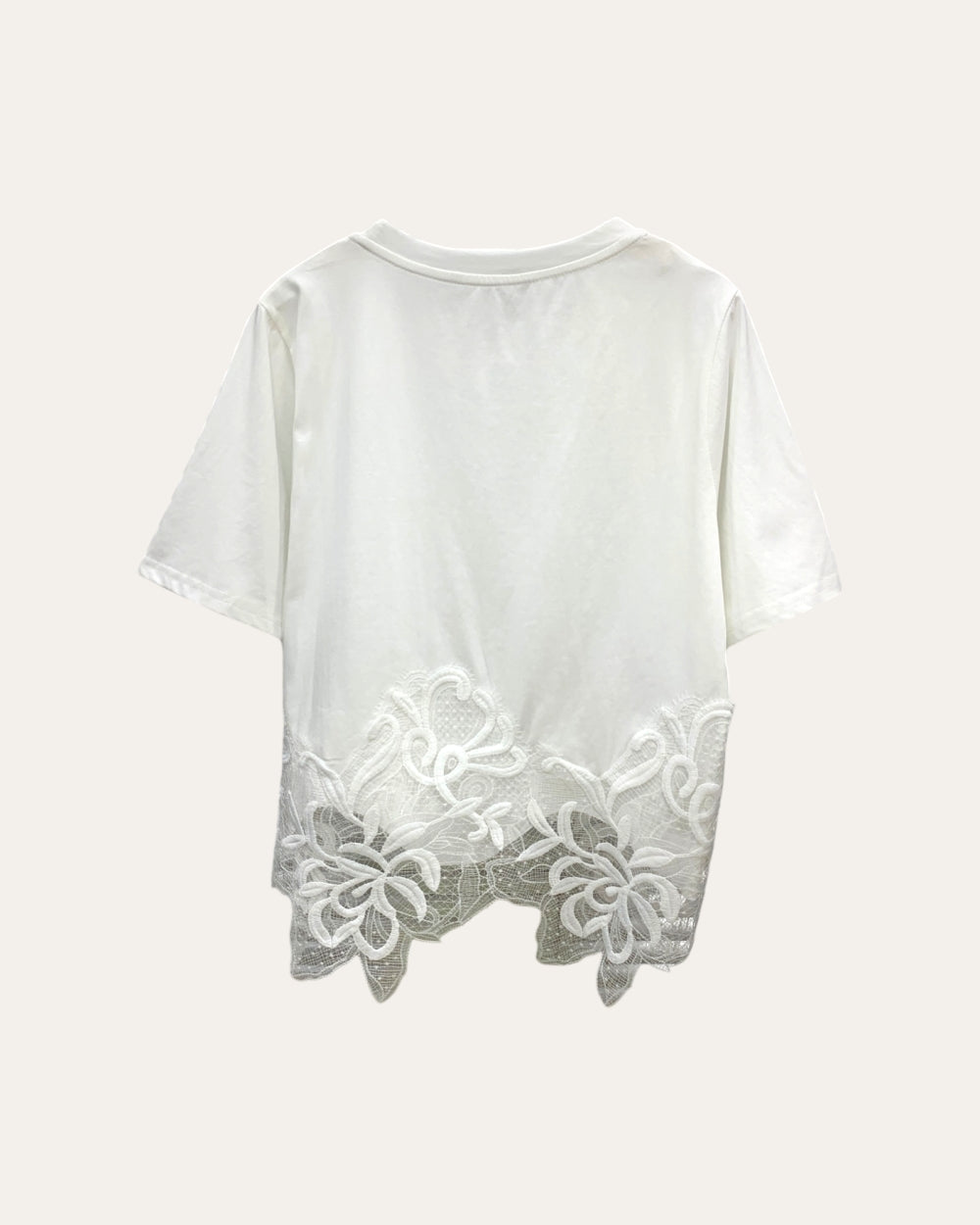 Embroidered Lace Hem Tee - Zilvina
