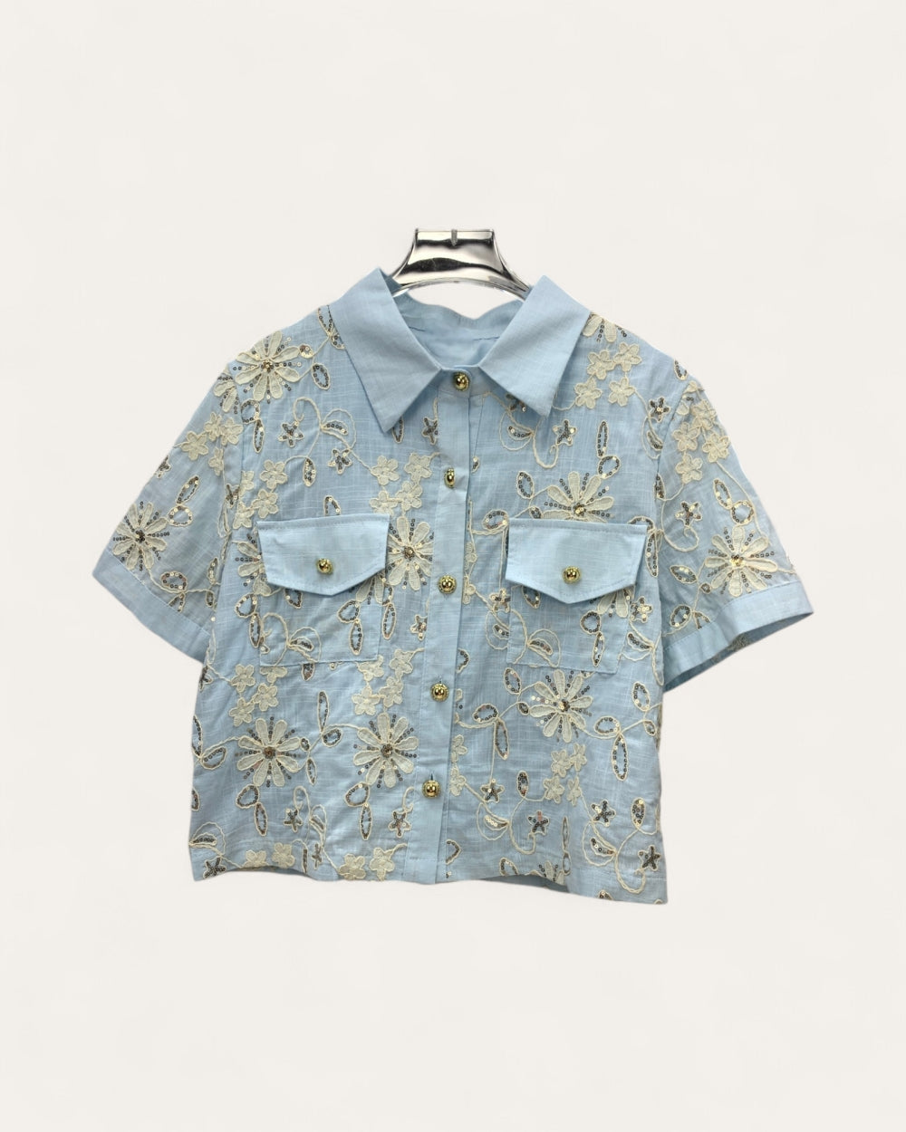 Embroidered Short Sleeve Shirt - Zilvina