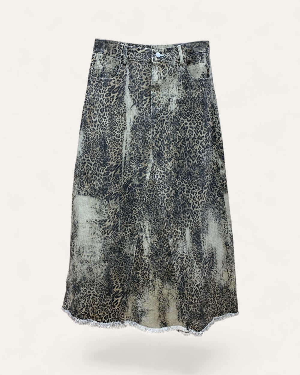 Faded Wild Leopard Denim Maxi Skirt - Zilvina