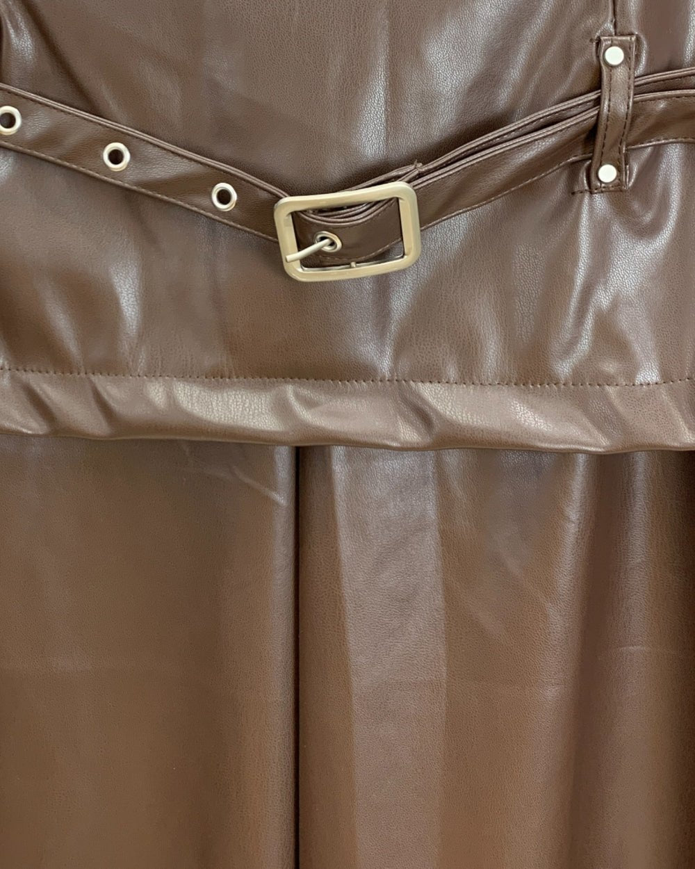 Faux Leather Layered Belt Wide - Leg Pants - Zilvina
