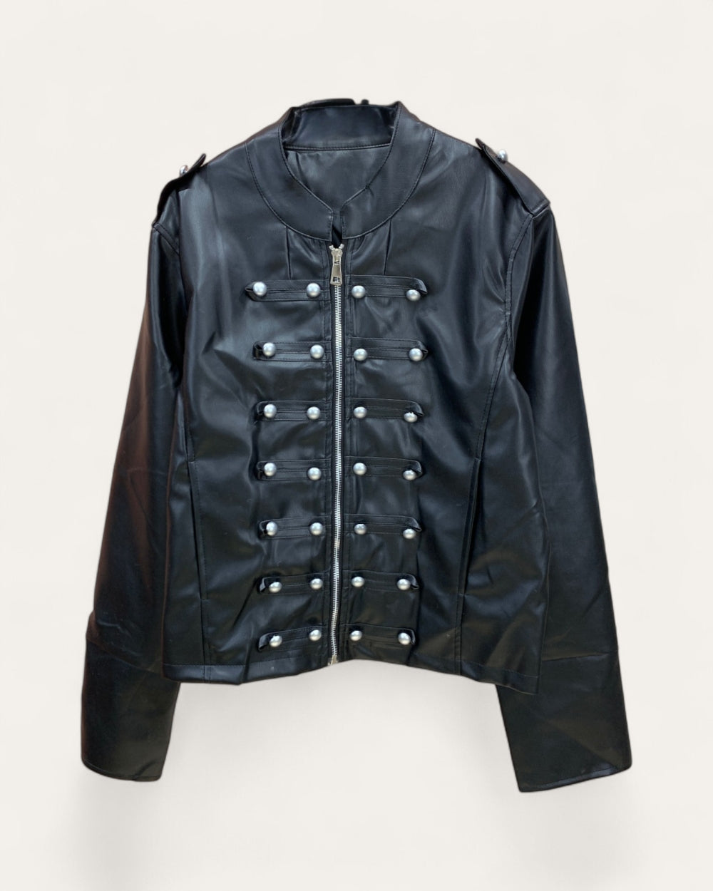 Faux Leather Military Jacket - Zilvina