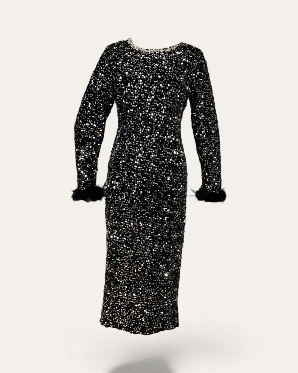 Feather Cuff All - Over Sequin Midi Dress - Zilvina