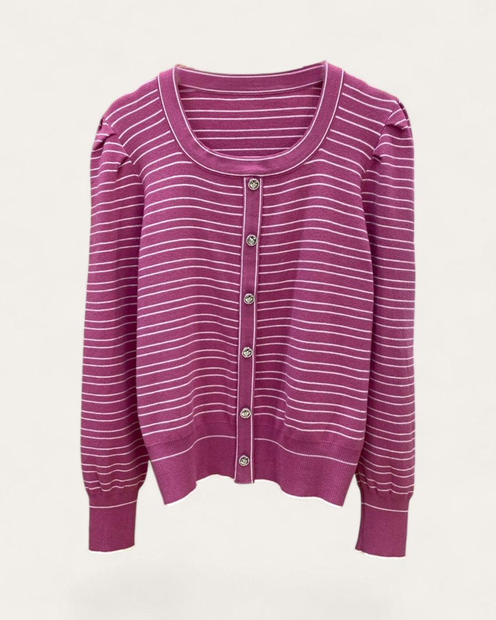 Fine Stripe Knit Cardigan - Zilvina