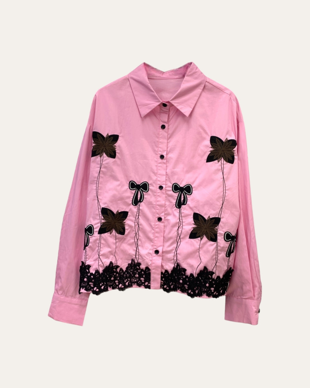 Floral Appliqué Button - Up Shirt - Zilvina