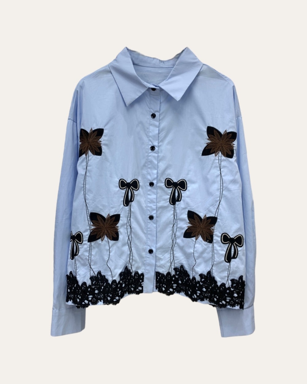 Floral Appliqué Button - Up Shirt - Zilvina