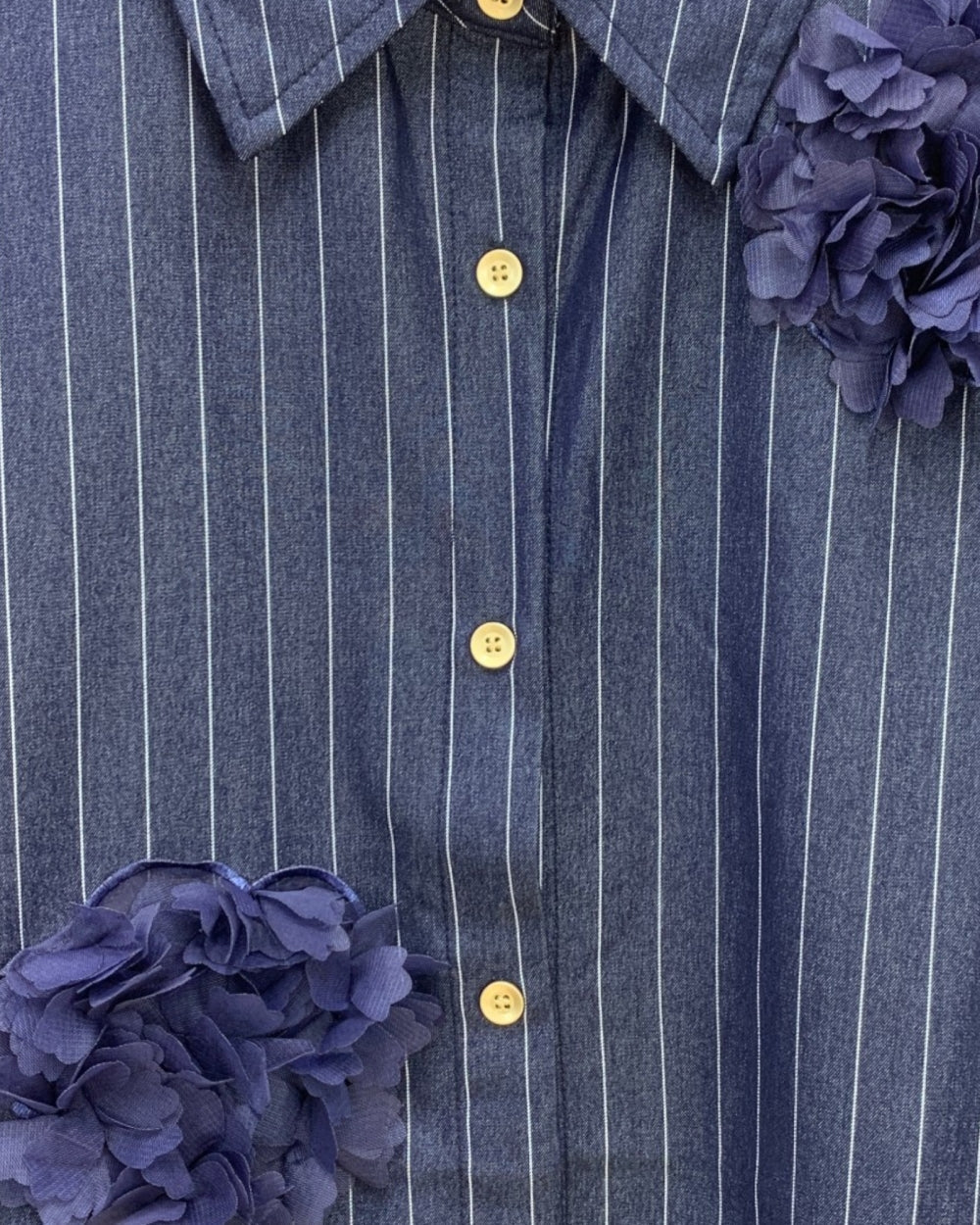 Floral Appliqué Pinstripe Blouse - Zilvina