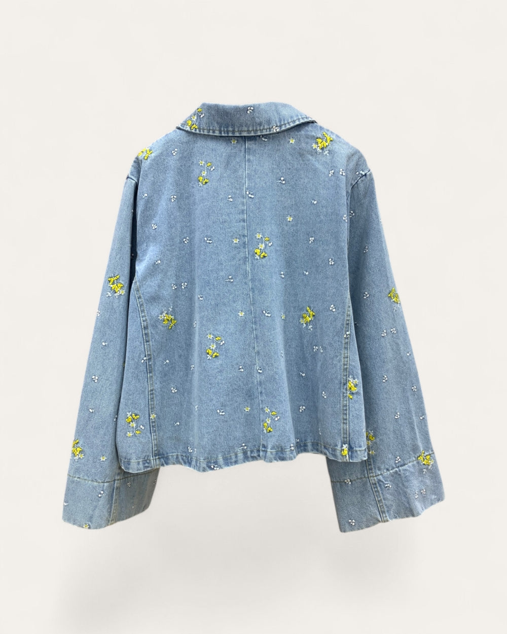 Floral Embroidered Denim Jacket - Zilvina