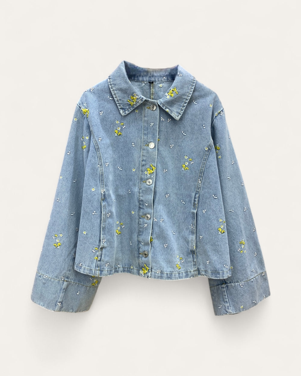 Floral Embroidered Denim Jacket - Zilvina