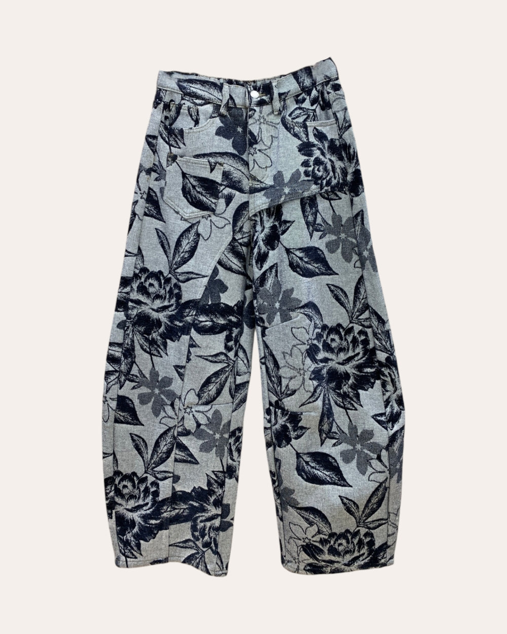 Floral Jacquard Barrel-Leg Pants - Zilvina