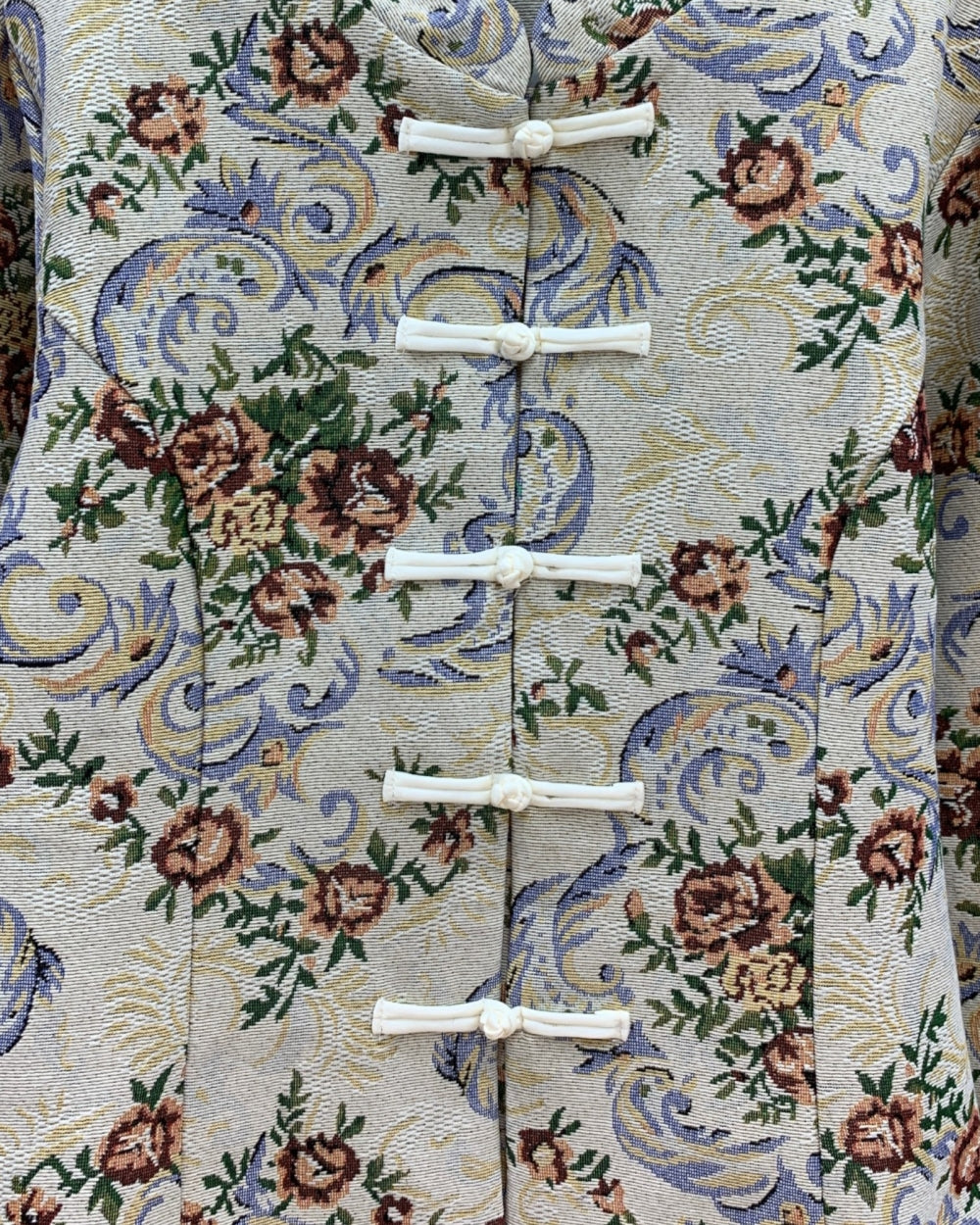 Floral Jacquard Frog Button Jacket - Zilvina