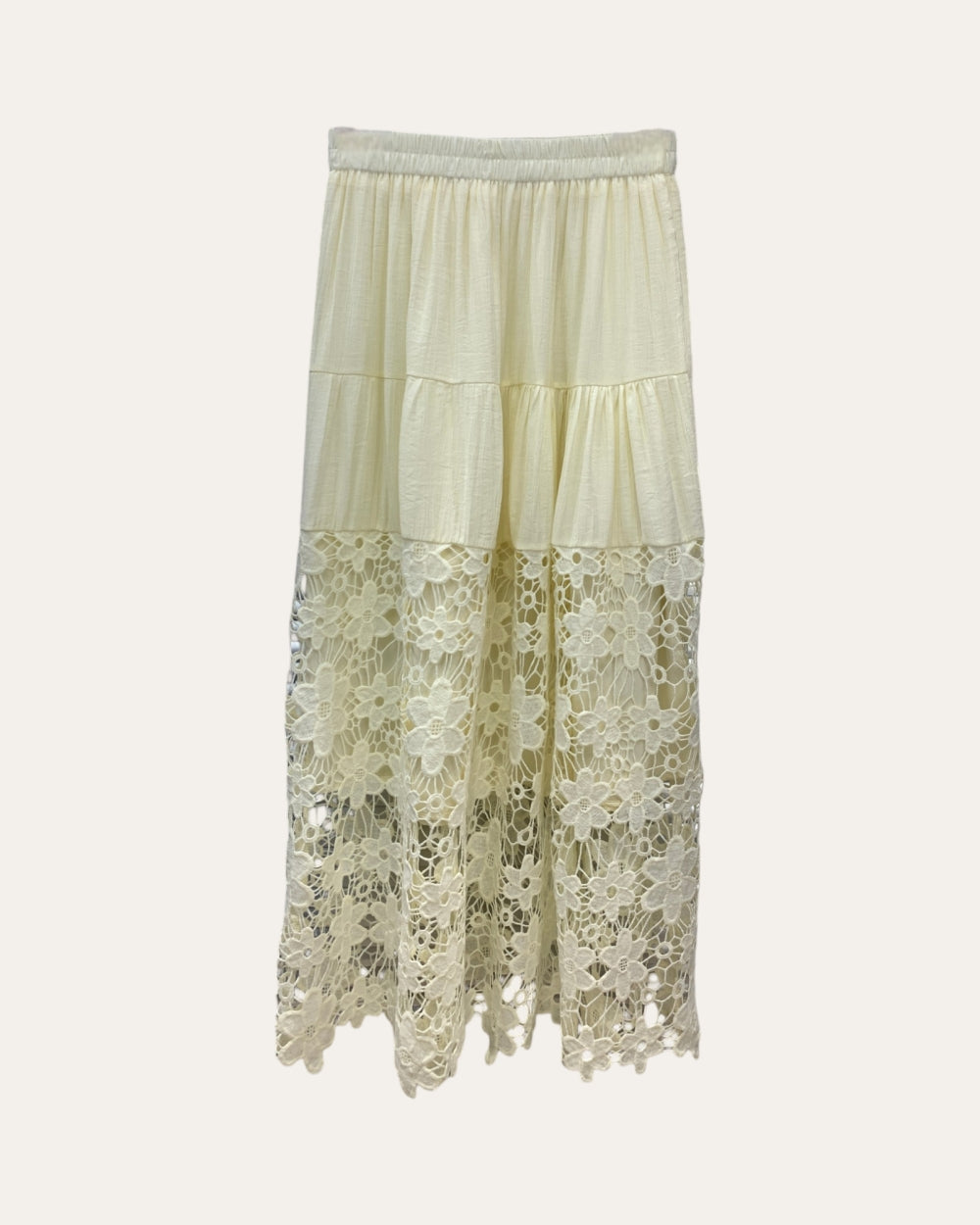 Floral Lace Panel Midi Skirt - Zilvina