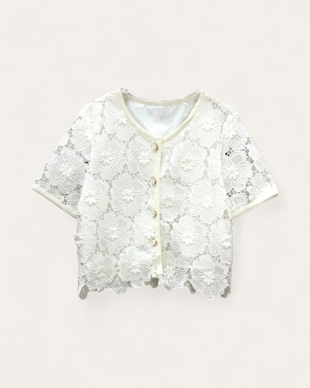 Floral Lace Short Sleeve Cardigan Top - Zilvina
