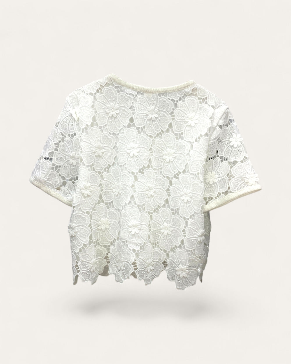 Floral Lace Short Sleeve Cardigan Top - Zilvina
