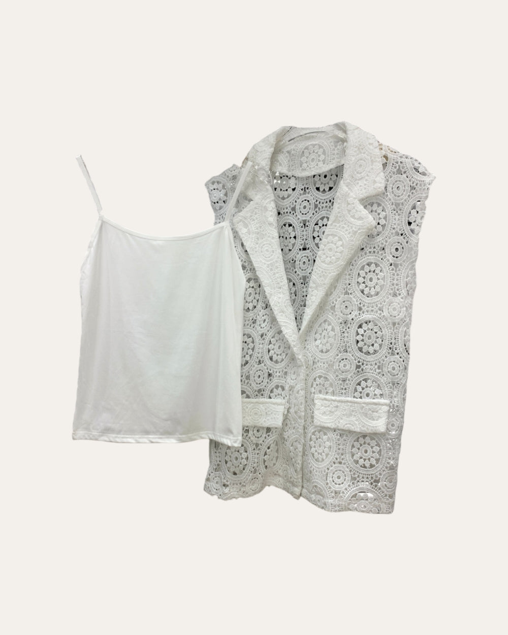 Floral Lace Sleeveless Tailored Vest - Zilvina