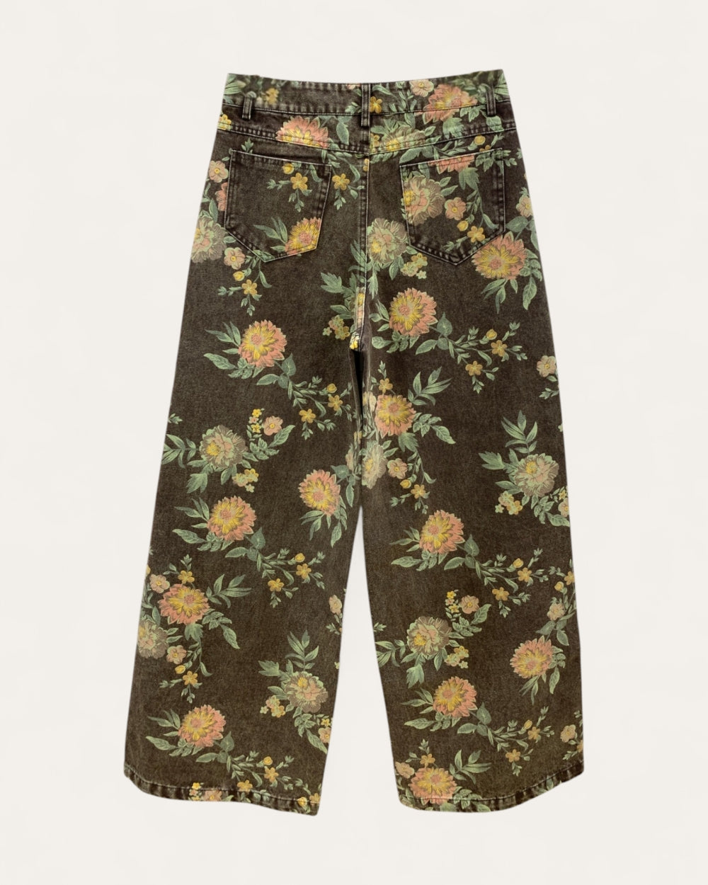 Floral Print Wide-Leg Denim Jeans - Zilvina