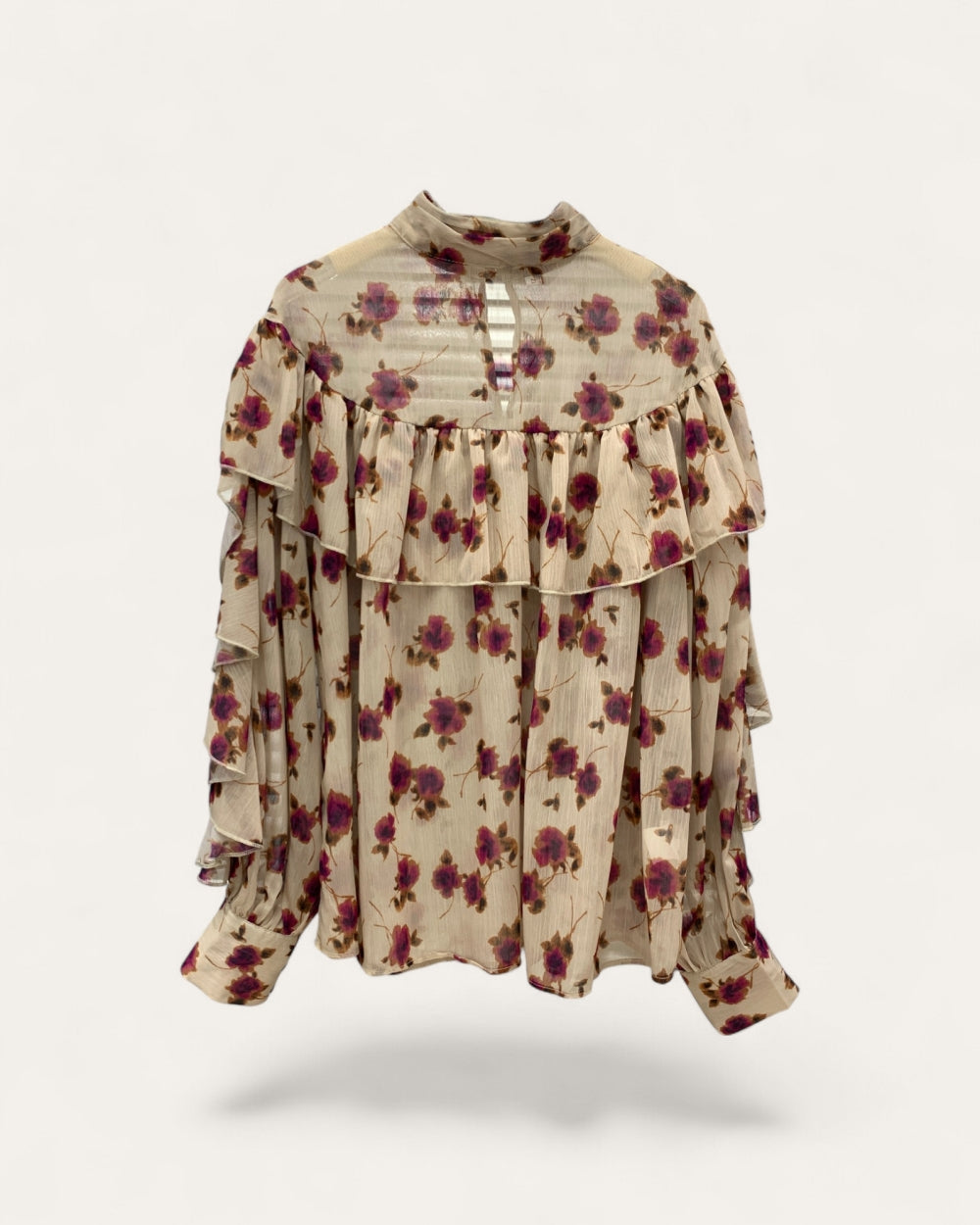 Floral Ruffle Sheer Blouse - Zilvina