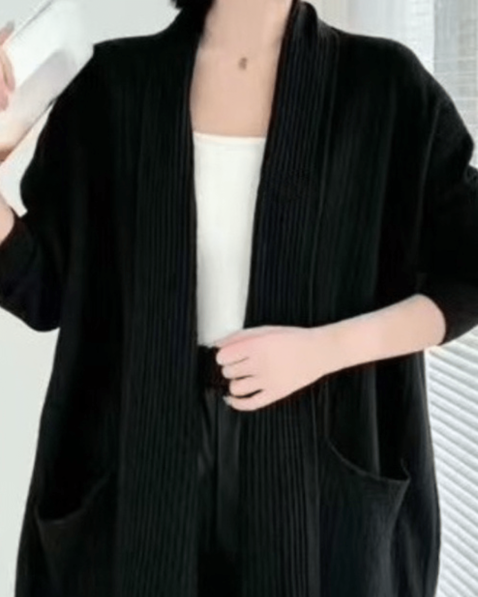 Fringe Hem Open Front Vest Coat - Zilvina