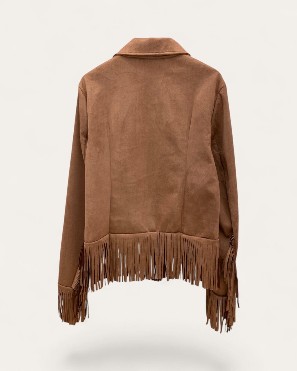 Fringe Zip Pocket Faux Suede Jacket - Zilvina