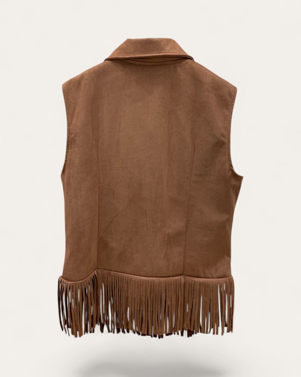 Fringe Zip Pocket Faux Suede Vest - Zilvina