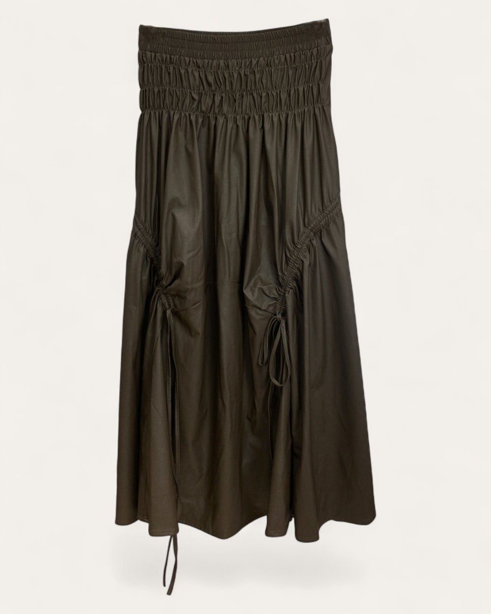 Gathered Faux Leather Midi Skirt - Zilvina