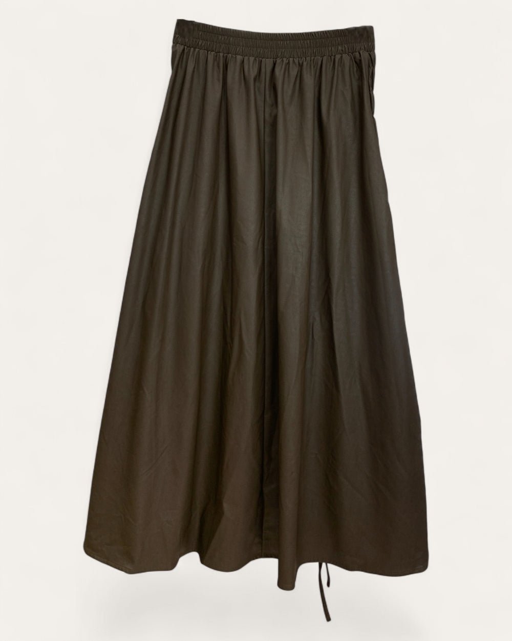 Gathered Faux Leather Midi Skirt - Zilvina