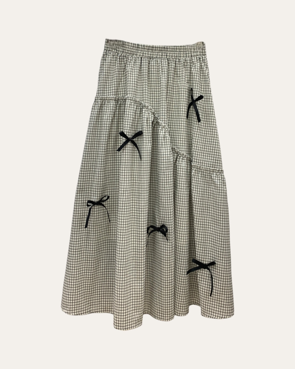 Gingham Bow Detail Tiered Maxi Skirt - Zilvina