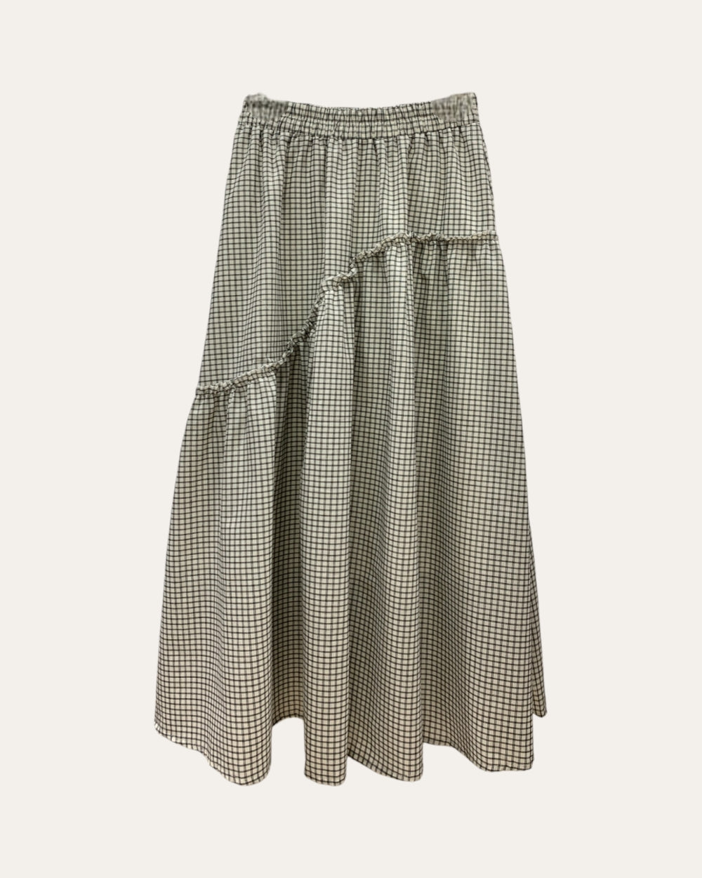 Gingham Bow Detail Tiered Maxi Skirt - Zilvina