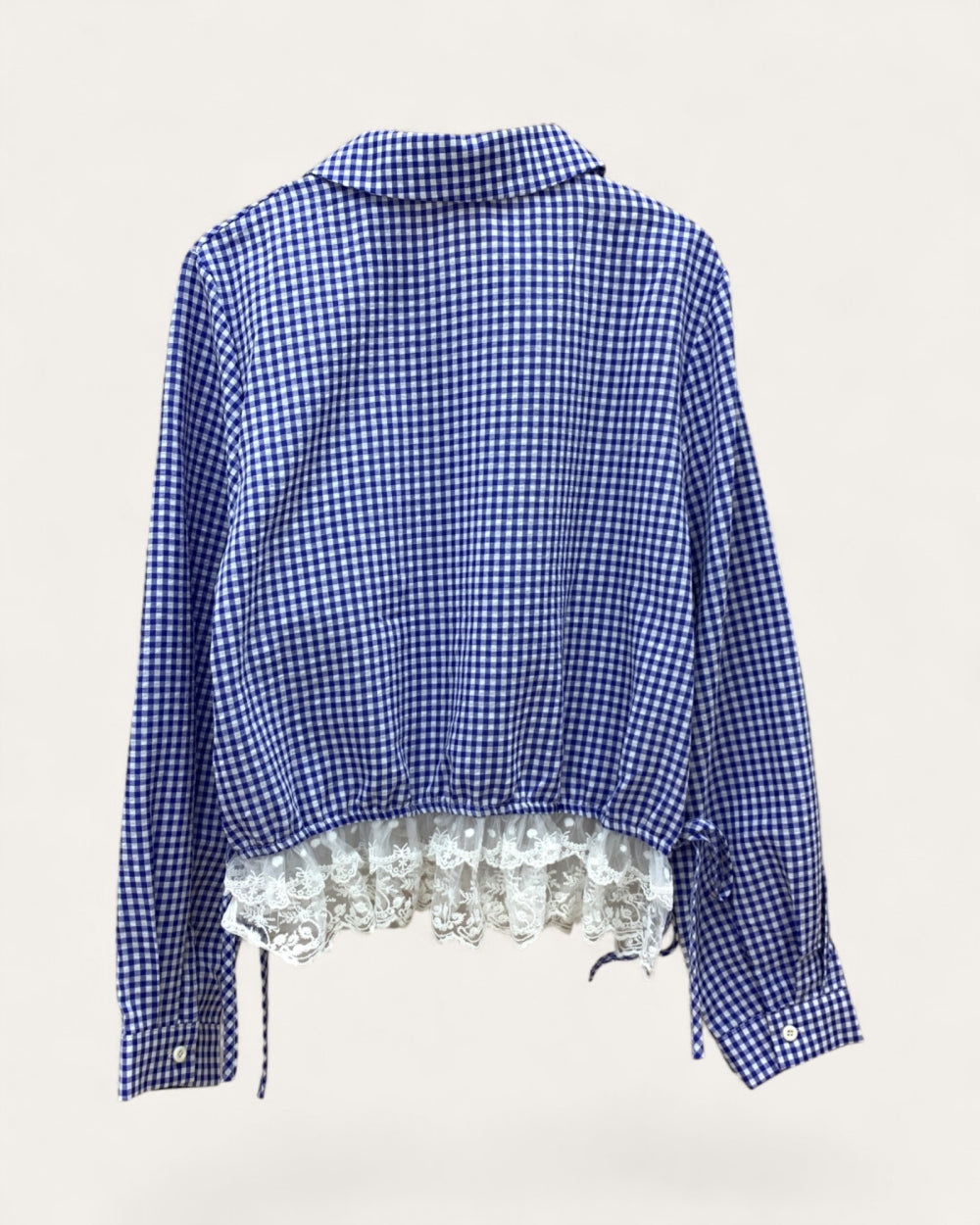 Gingham Lace Hem Cropped Blouse - Zilvina