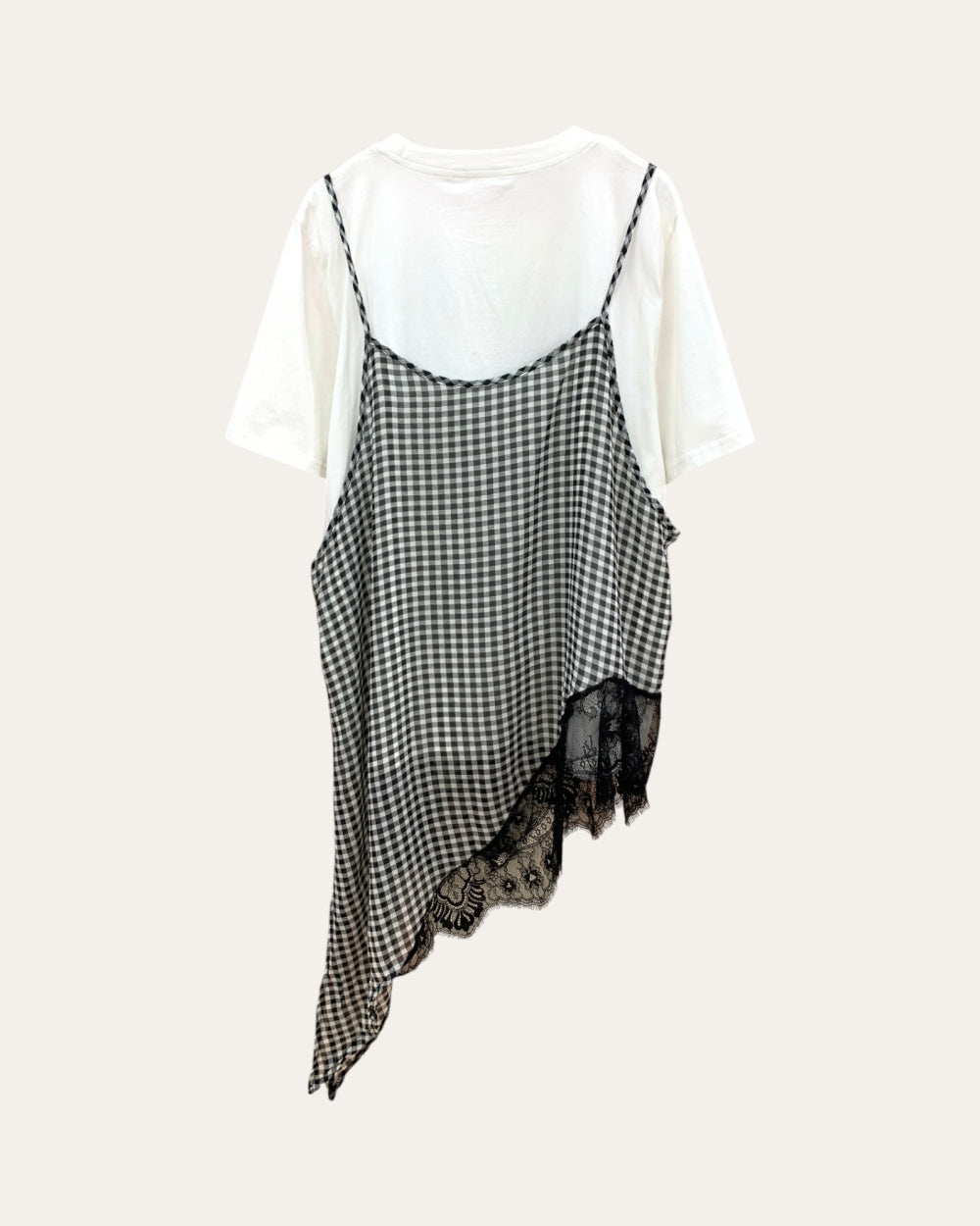 Gingham Lace Layered Asymmetrical Top - Zilvina