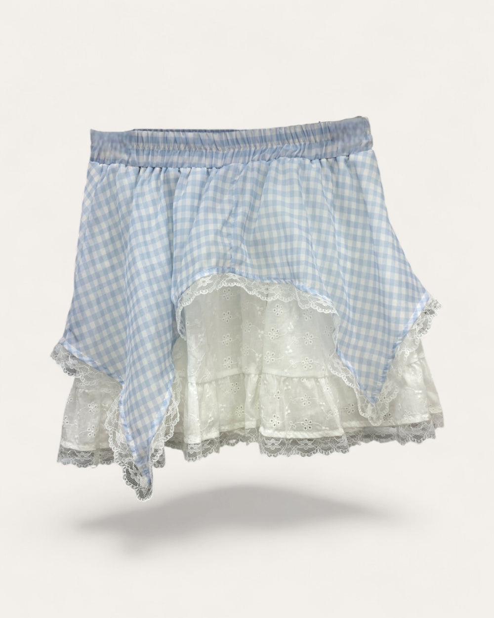 Gingham Lace Layered Mini Skirt - Zilvina