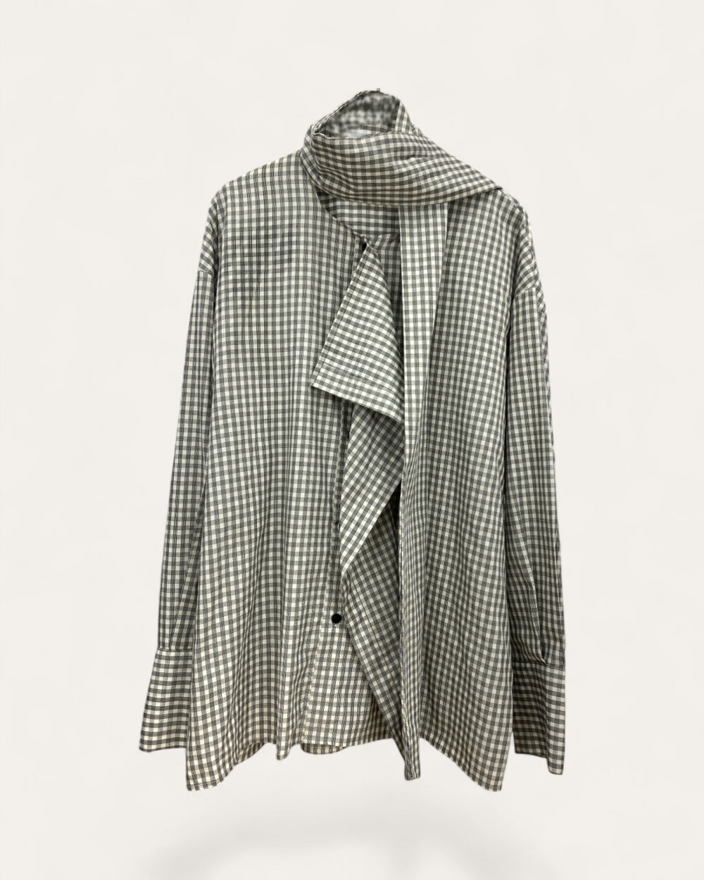 Gingham Scarf Collar Plaid Shirt - Zilvina