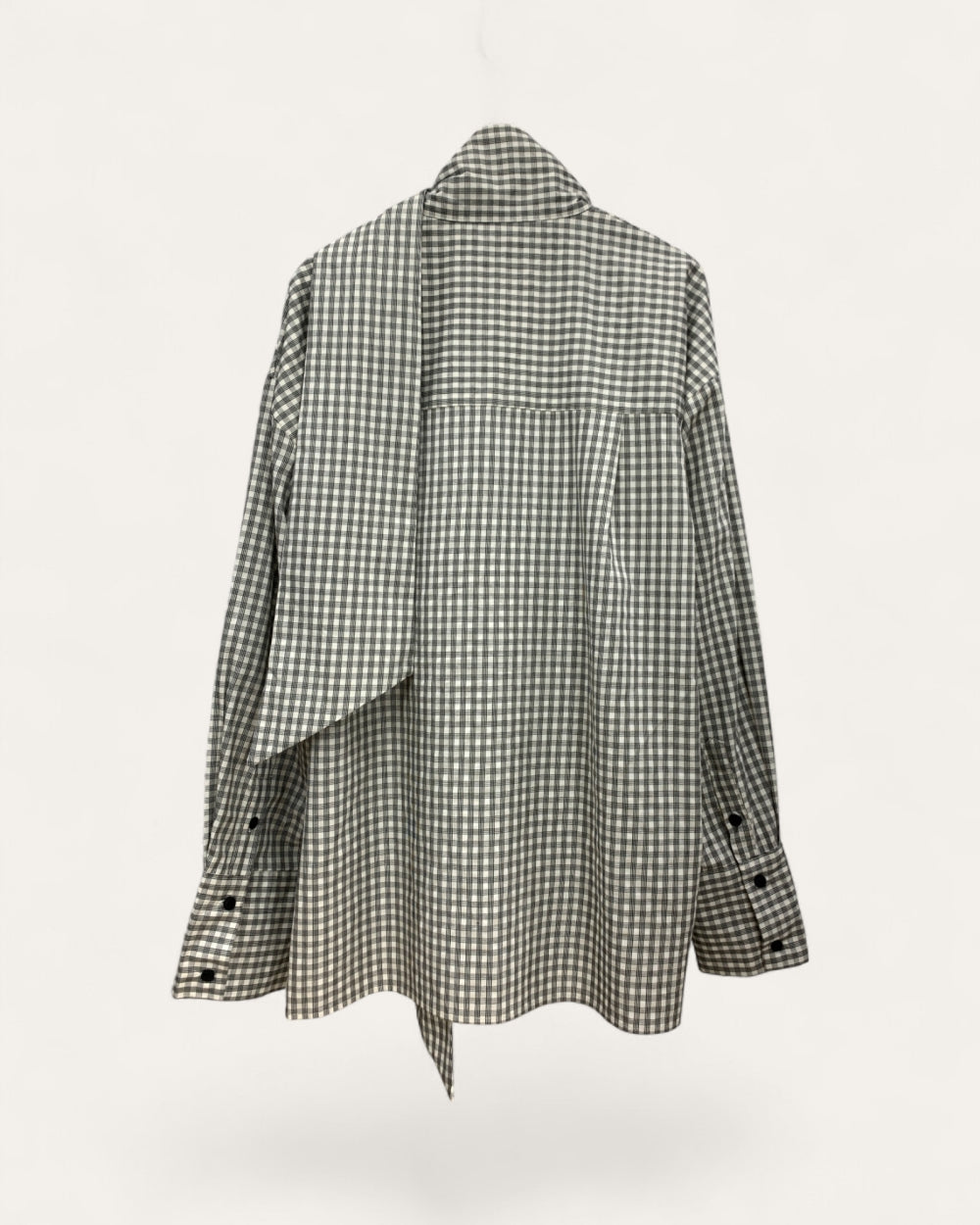 Gingham Scarf Collar Plaid Shirt - Zilvina
