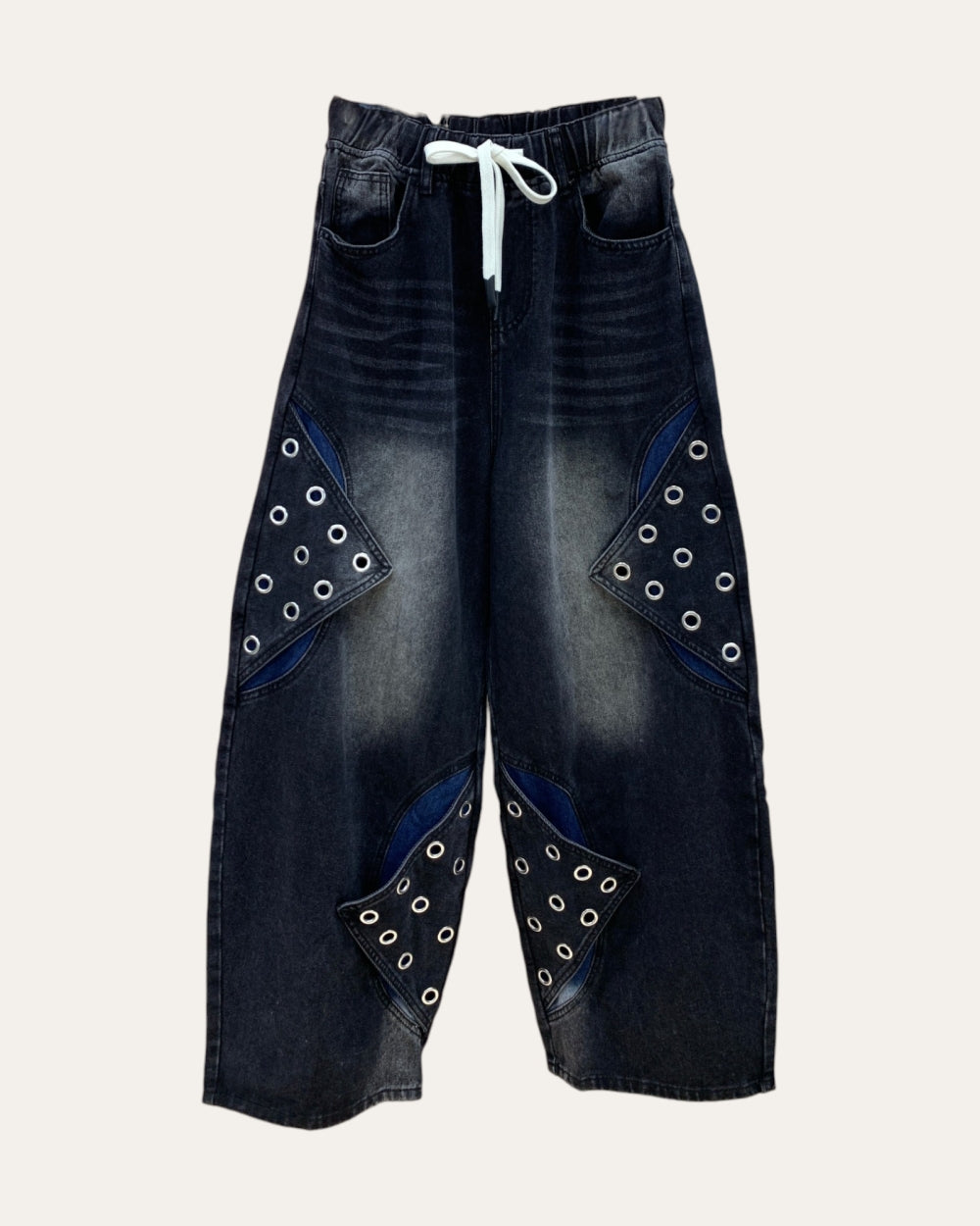 Grommet Panel Drawstring Jeans - Zilvina