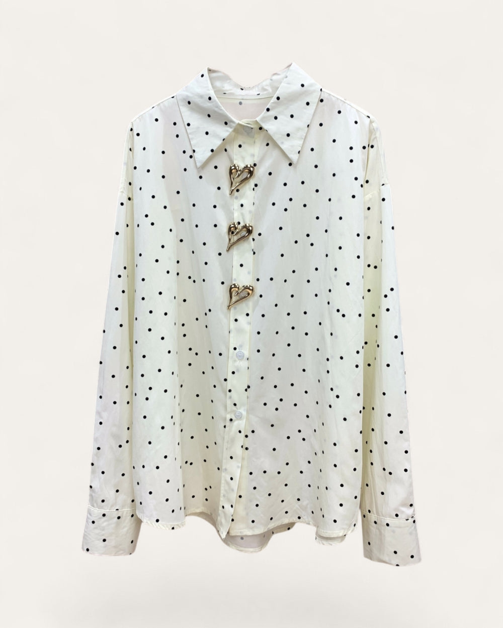 Heart Button Polka Dot Shirt - Zilvina
