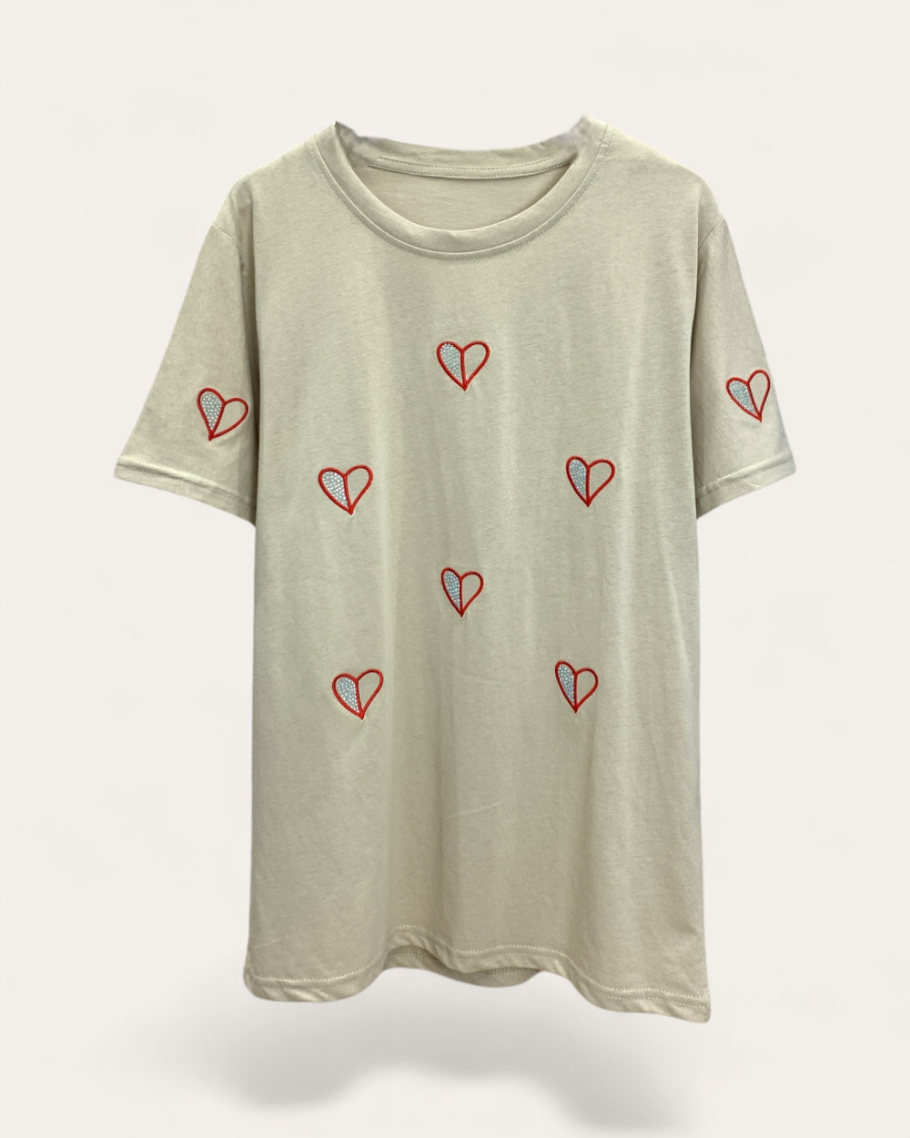 Heart Embroidered Short Sleeve Tee - Zilvina