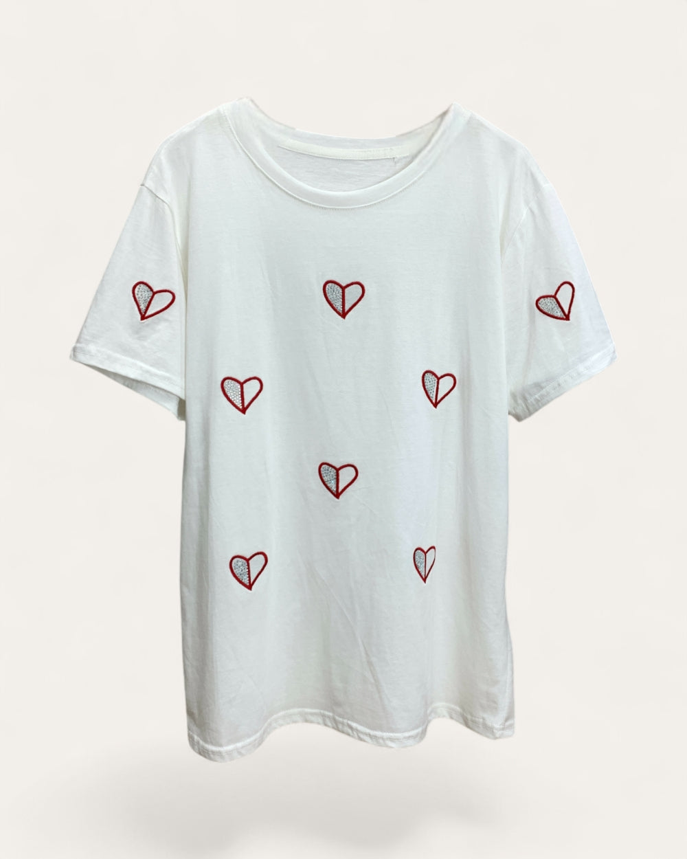 Heart Embroidered Short Sleeve Tee - Zilvina