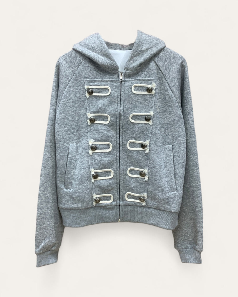 Hooded Military Trim Zip Hoodie - Zilvina